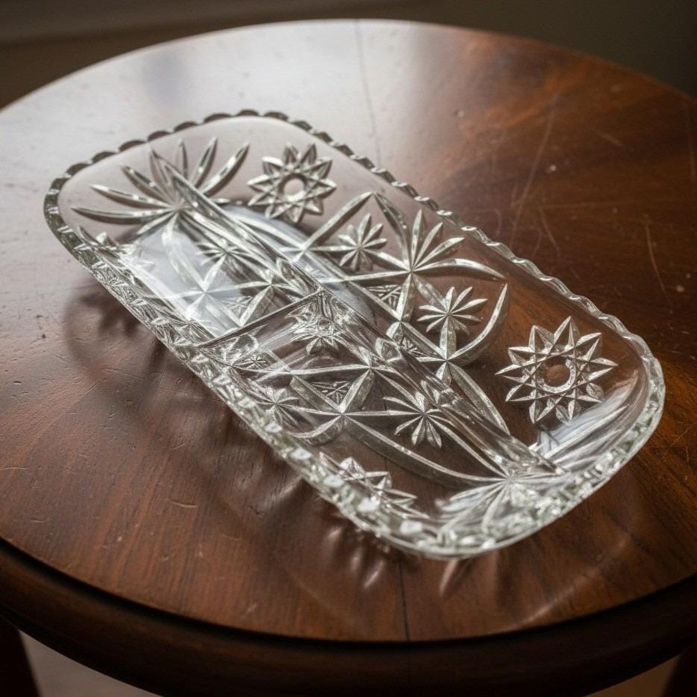 Anchor Hocking Early American Prescut‎ Clear Glass 12 x 6 3 Part Divided Relish